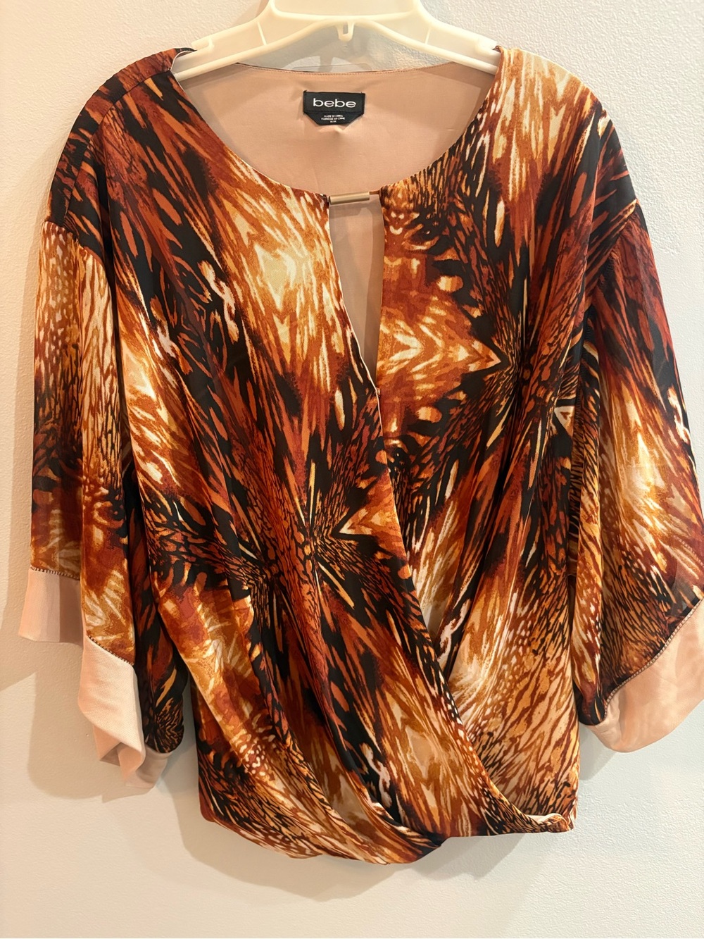 Bebe Y2K Geometric Pattern Faux Wrap Blouse Size Medium
